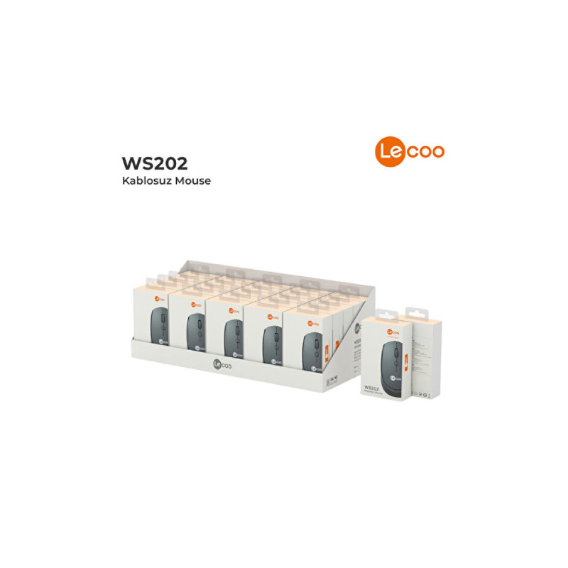 Lecoo WS202 Kablosuz 1200DPI 4 Tuşlu Optik Mouse Gri