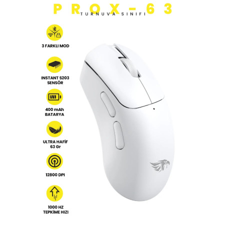 GAMEAGLE PROX-63W KABLOSUZ MOUSE (BEYAZ)	
