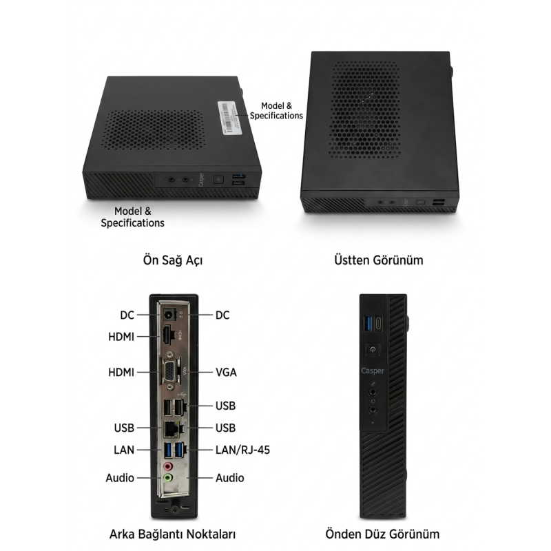 CASPER M400 MINI PC I5-10400T 8GB RAM 256GB SSD - HDMI  VGA CIKISLI