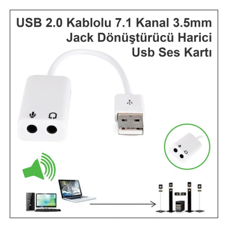 USB 7.1 KANAL HARICI SES KARTI - 3.5MM KULAKLIK MIKROFON DONUSTURUCU