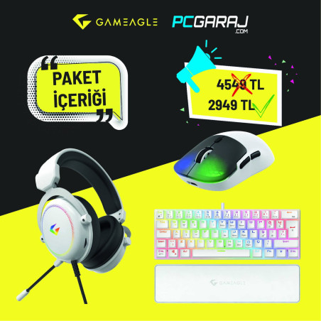Gameagle Neon X + Auralis Beyaz + Helios Beyaz 3'lü Bundle Oyuncu Seti