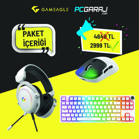 Gameagle Neon X + Auralis Beyaz + Dryo Beyaz 3'lü Bundle Oyuncu Seti