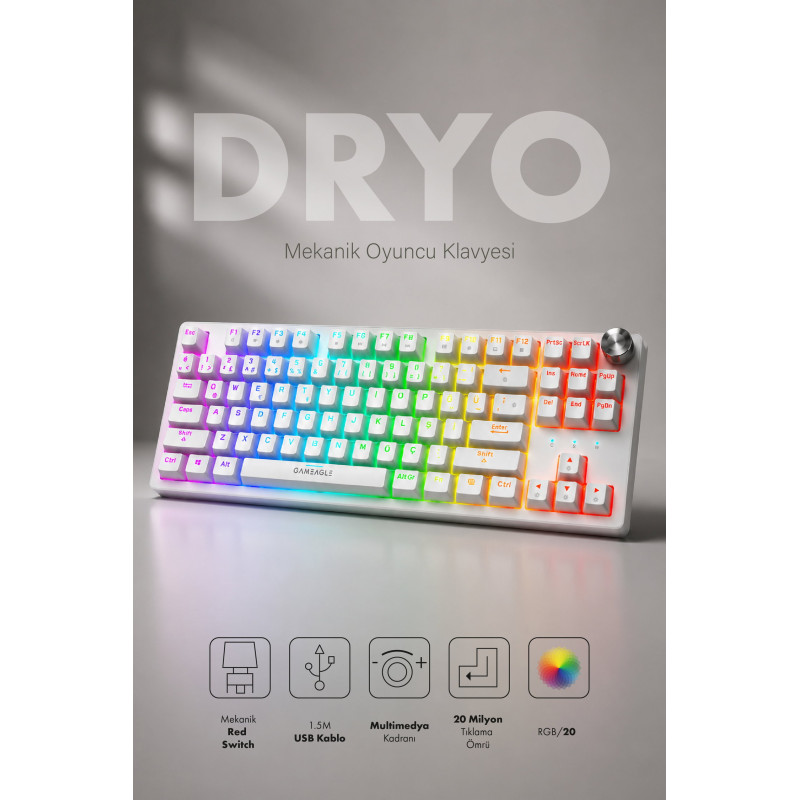 Gameagle Neon X + Auralis Beyaz + Dryo Beyaz 3'lü Bundle Oyuncu Seti