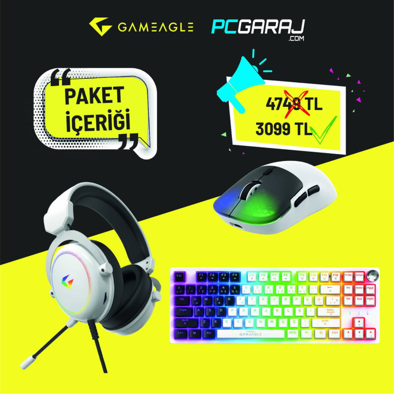 Gameagle Neon X + Auralis Beyaz + Dryo Beyaz/Siyah 3'lü Bundle Oyuncu Seti