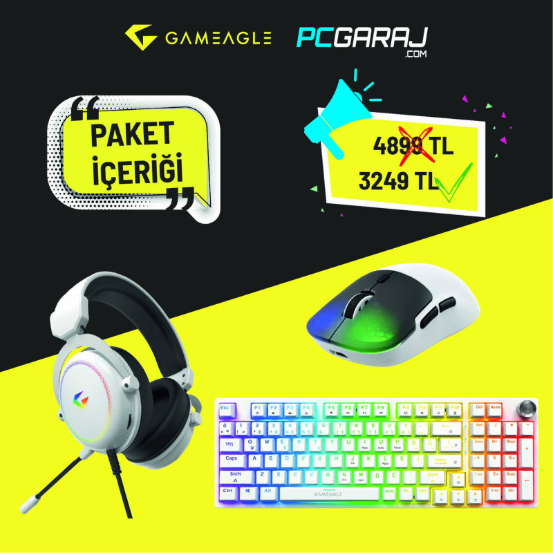 Gameagle Neon X + Auralis Beyaz + Diablo Beyaz 3'lü Bundle Oyuncu Seti