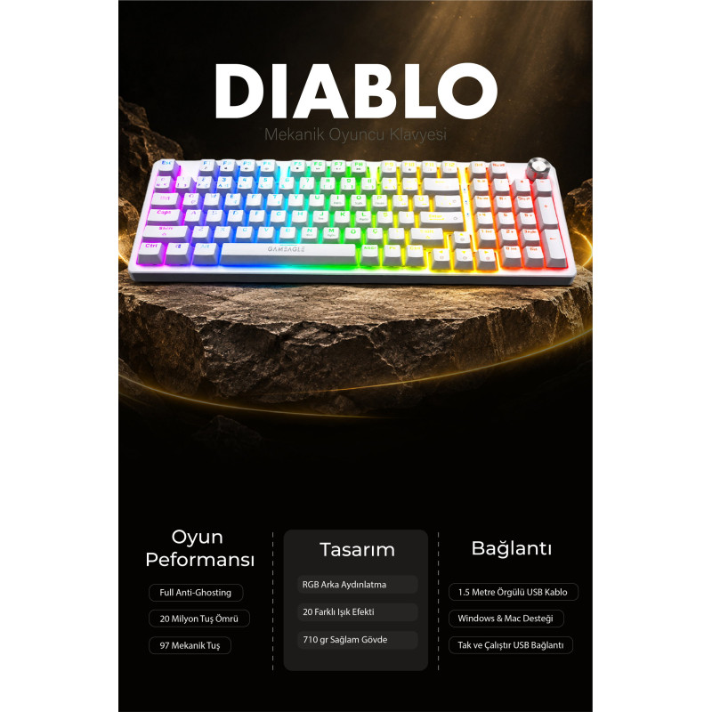 Gameagle Neon X + Auralis Beyaz + Diablo Beyaz 3'lü Bundle Oyuncu Seti