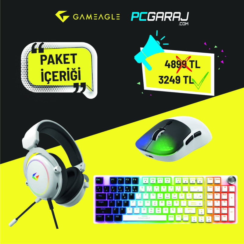 Gameagle Neon X + Auralis Beyaz + Diablo Beyaz/Siyah 3'lü Bundle Oyuncu Seti