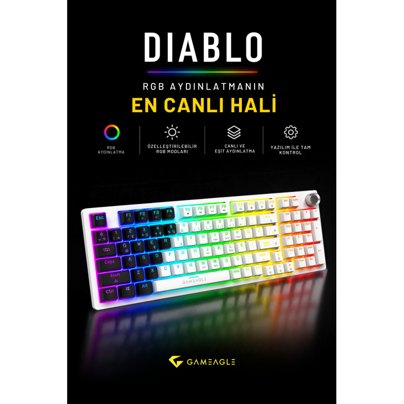 Gameagle Neon X + Auralis Beyaz + Diablo Beyaz/Siyah 3'lü Bundle Oyuncu Seti