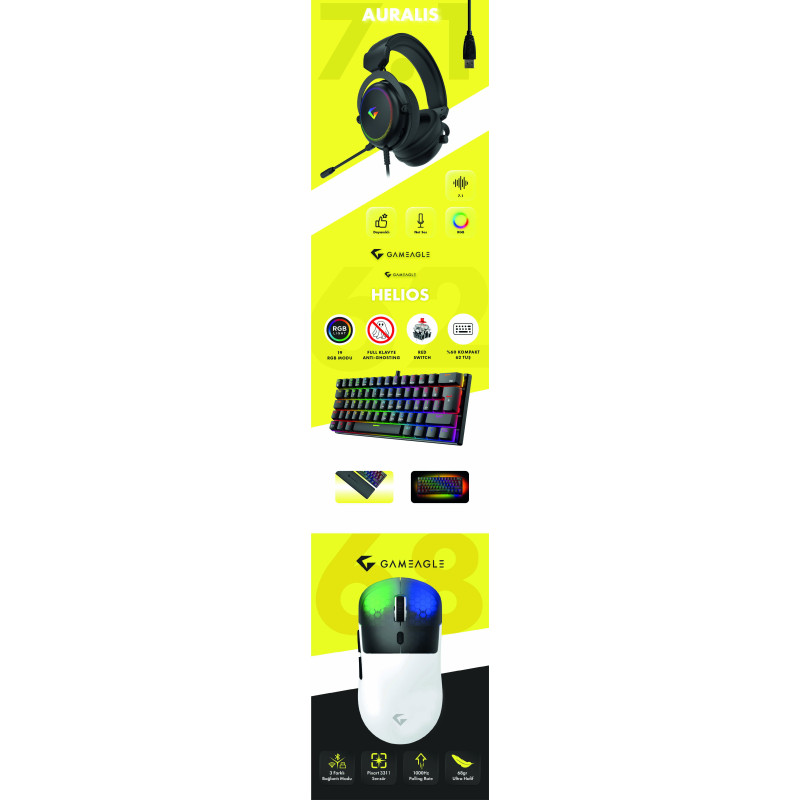 Gameagle Neon X + Auralis Siyah + Helios Siyah 3'lü Bundle Oyuncu Seti