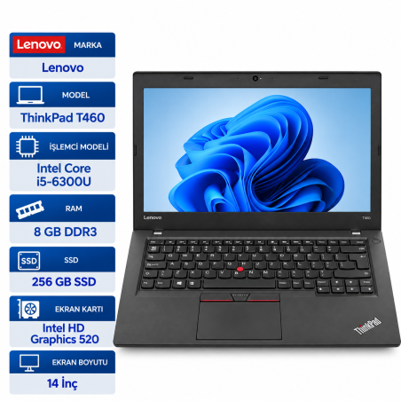 Lenovo ThinkPad T460 i5-6300U 8 GB DDR3 RAM 256 GB SSD 14" HD Notebook - 2.EL
